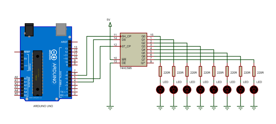 74HC595 Arduino Uno bağlantısı